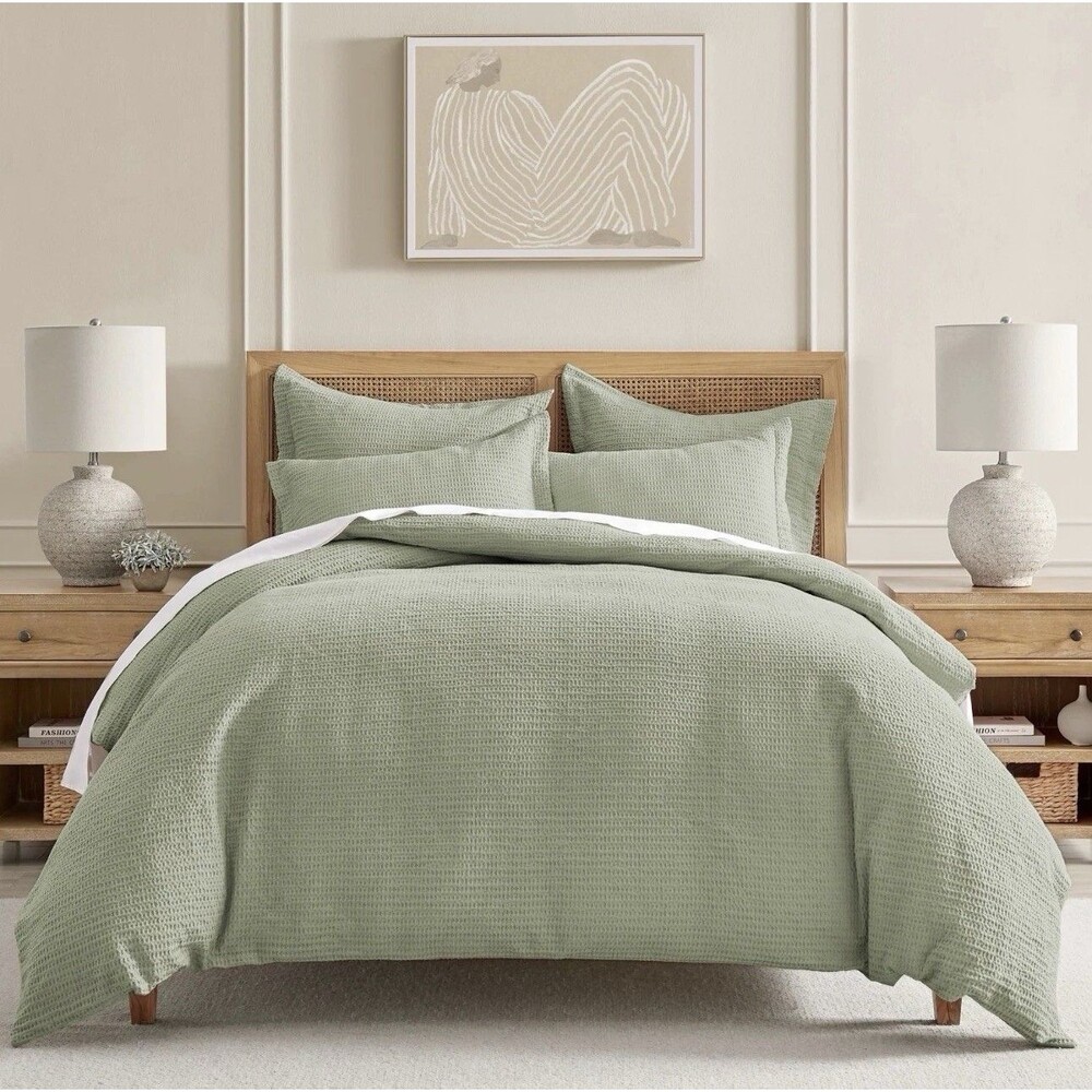 Levtex Home Cloud Waffle FULL / QUEEN Duvet Cover & Shams Set Desert Sage